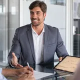 Consultor sorrindo durante um atendimento — o mesmo tipo de conversa que você tem no WhatsApp com a CredVetor